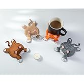 Funny Cat Coasters Set of 4 – Cute Felt Drink Mats for Women, Cat Mom Gift Idea, Animal Lover Decor, Coaster Set for Drinks, Unique Gag Present, Cool Stuff for Her