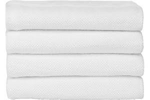 Nate Home by Nate Berkus 100% Cotton Textured Rice Weave Bath Towel Set of 4 | Soft and Absorbent Solid Bathroom Towels from mDesign - Set of 4, Snow (White)