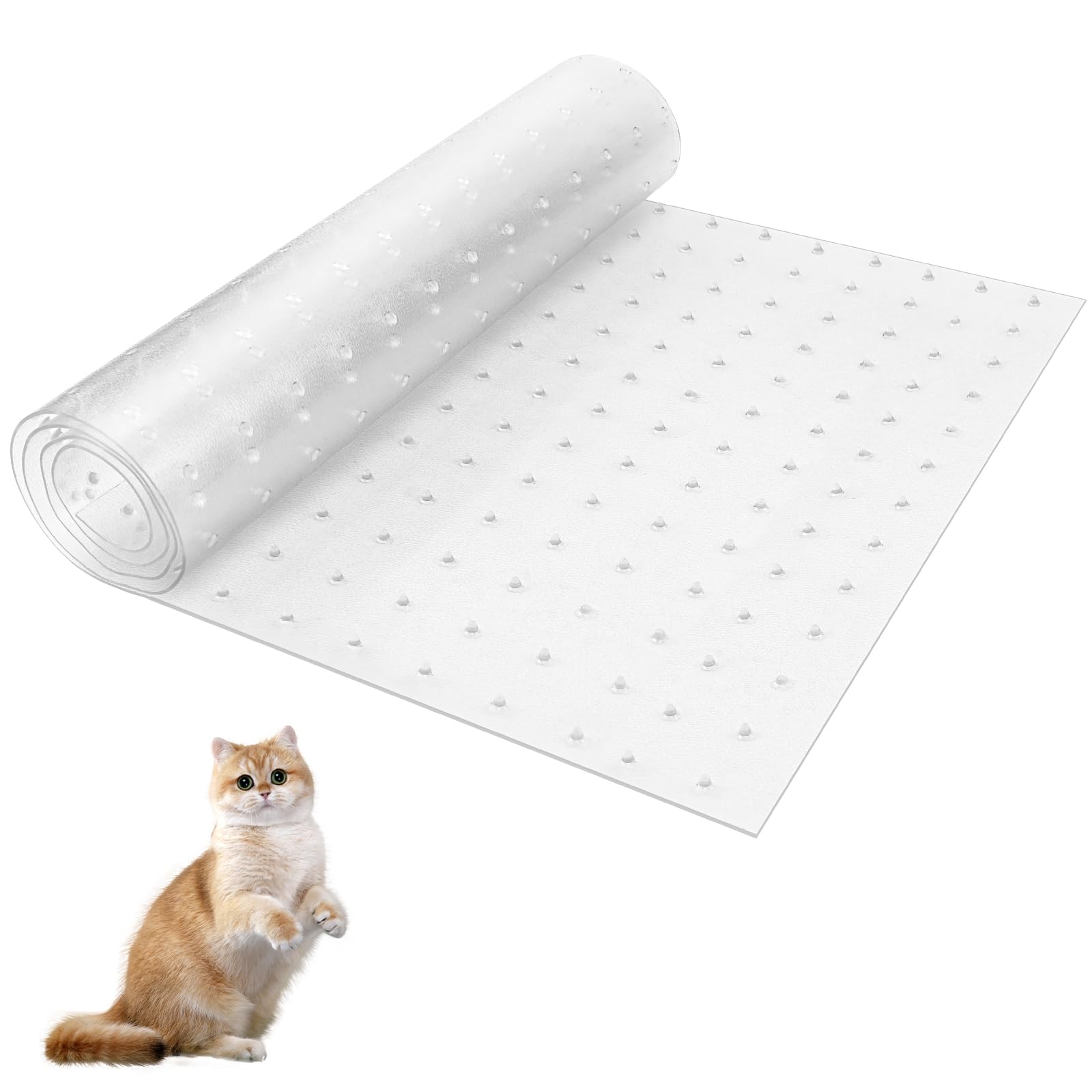 Carpet Cat Scratch Protector with Spikes Bottom - 38 x 112cm Clear Cat Protector for Doorway, Non Slip Transparent Cat Scratching Deterrent, Reusable Dog Pet Scratching Pad, Carpet Protector for Pets