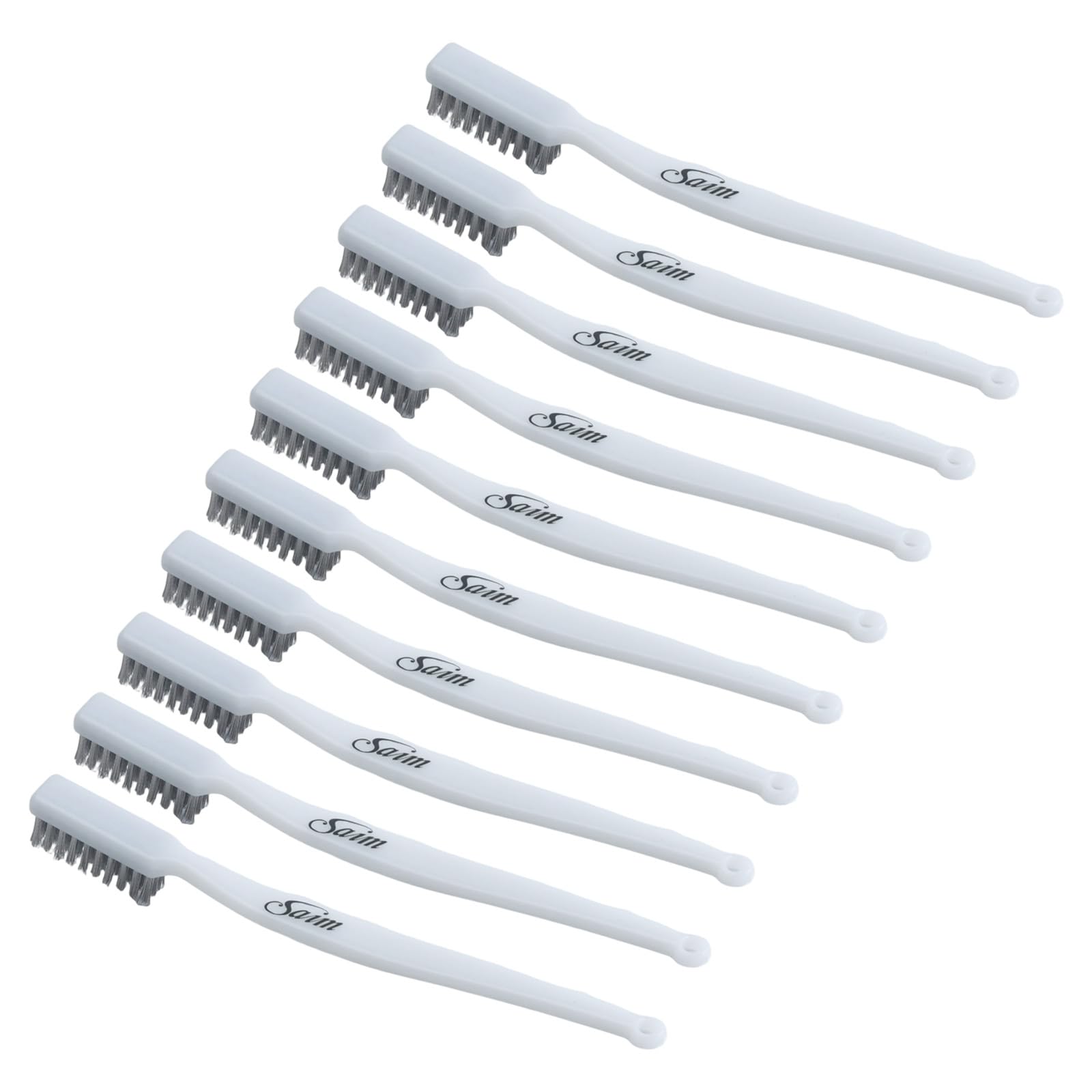 Saim 18cm Long White Plastic Handle Steel Wire Clean Brush 10 Pcs