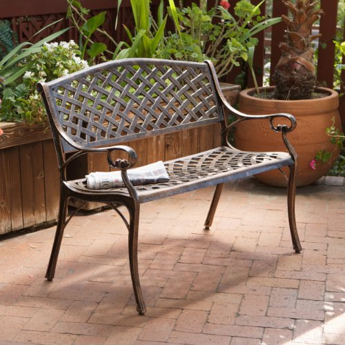 Best Selling Cozumel Cast Aluminum Bench, Antique Copper Finish