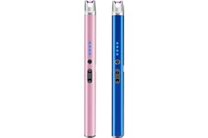 LAFFIZZ 2 Pack Electric Candle Lighter USB Rechargeable Lighters Windproof Plasma Arc Lighters Flameless Type C Long Lighter with Safety Switch for BBQ Camping Birthday Fireworks(Pink+Blue)