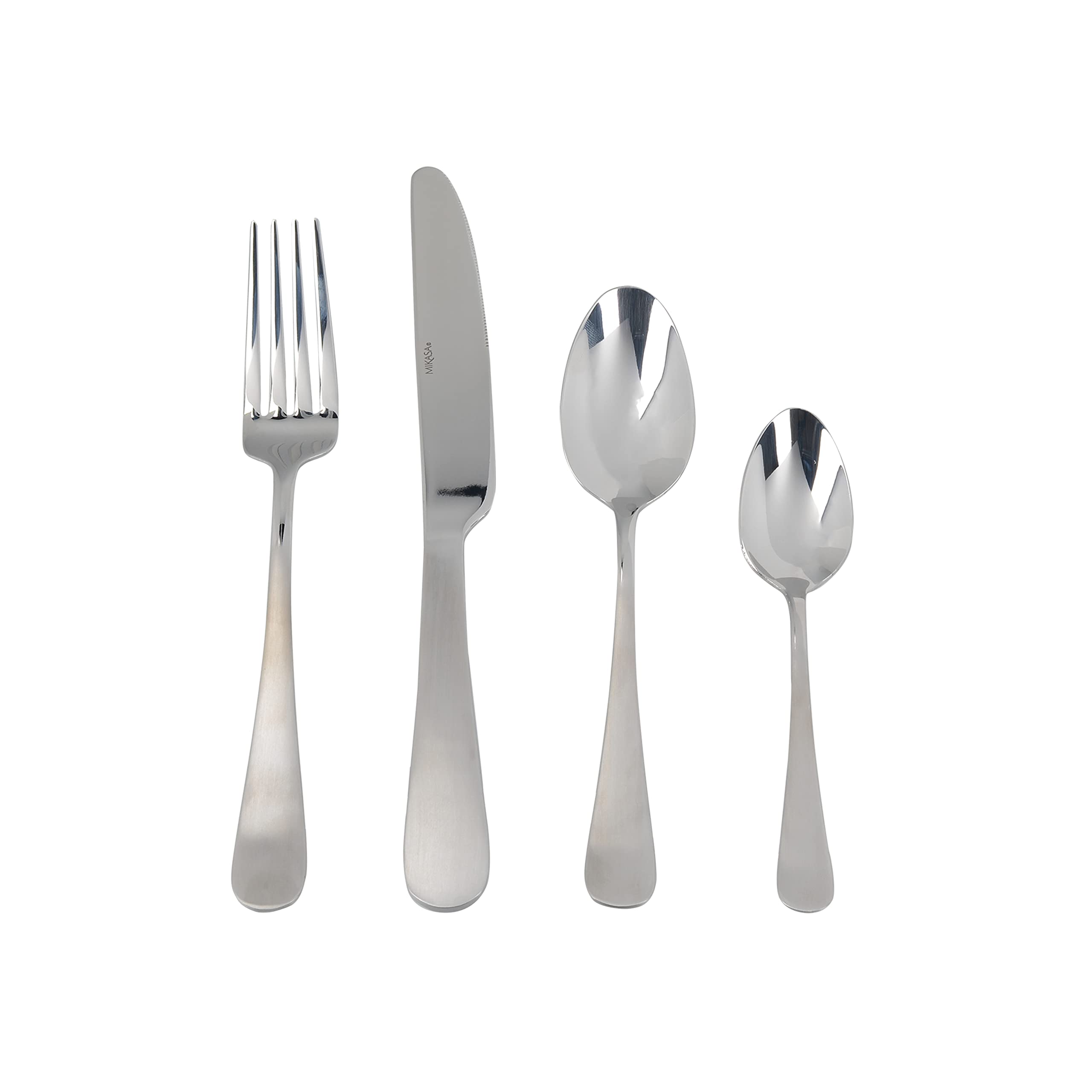 Mikasa Satin Symmetry Cutlery Set, Stainless Steel, Knives, Forks, Spoons, Teaspooons, Dishwasher Safe, 16pc Set for 4