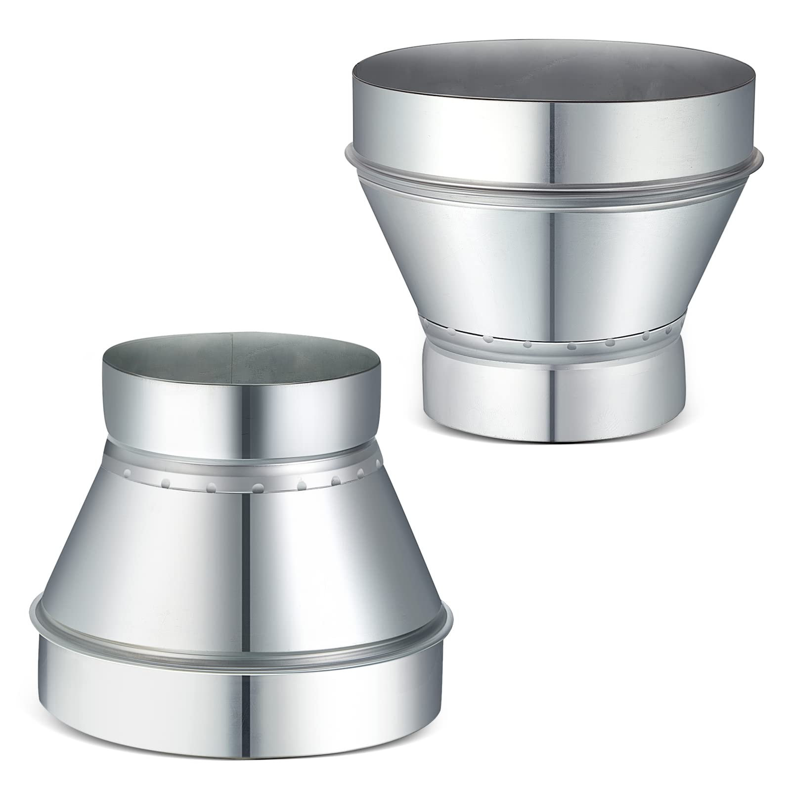 Photo 1 of Dunzy Duct Reducer 6 to 4 Inch Ducting Connector Duct Adapter Air Ducting Reducer Increaser Round Air Duct Reducer Galvanized Steel Air Duct Adapter for Bathroom Kitchen Inline Ventilation (2 Pcs)
