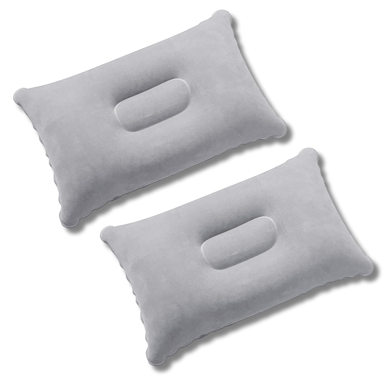 Inflatable Pillows for Camping 2 Pcs, Ultralight Water Resistant Portable Compact Compressible Blow Up Outdoor Travel Pillow Soft Flocked Surface for Travel, Camping, Beach, Outdoors, Fishing (Grey)