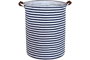 Essme Kids Laundry Hamper,Boys laundry basket,Collapsible Bule storage basket with Waterproof PE Coating,Canvas Fabric Nursery Hamper for Kids Room Decor,Gift,Baby Clothing.(Navy Blue stripes)