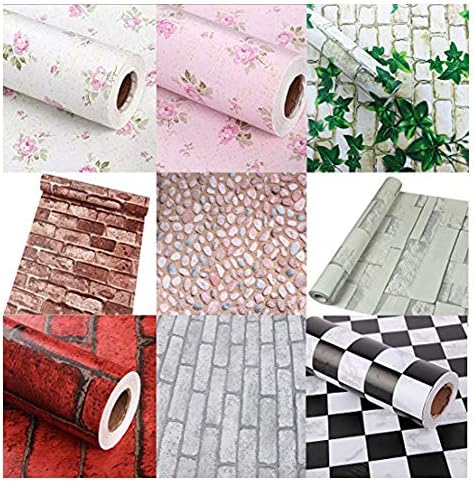 ZAIQUN 45 x 200cm Peel and Stick Wall Panels Self-adhesive Panel Decal for TV Walls/Sofa/Living Room Background Wall Decor, Pink Rose Flower Pattern Brick Wallpaper