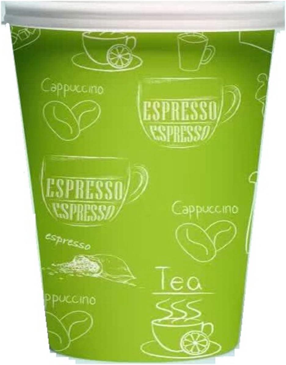 1,000 count Disposable Coffee Cups, Insulated Cups, Hot Drink Paper Cups, wholesale, bulk, party use, 12 oz, Vilseck TempGurad,Green