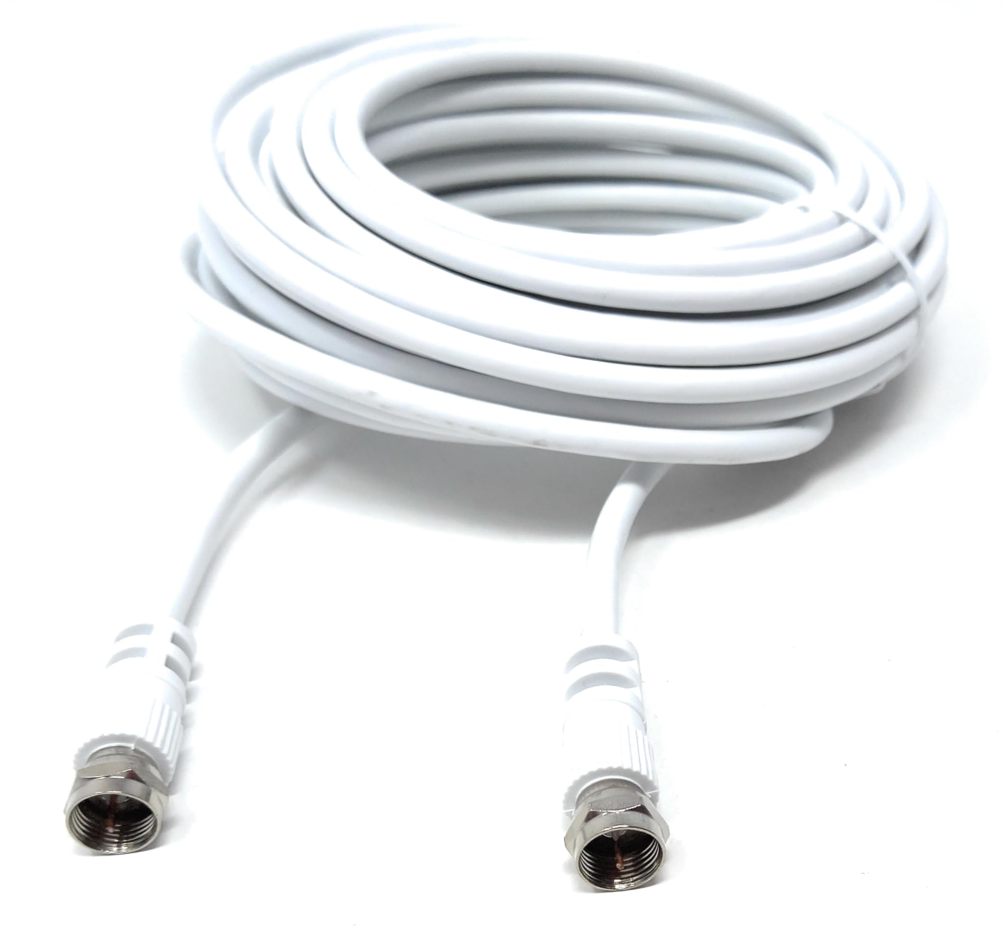 DRUT 10m F-Type Male to Male Coax Coaxial Cable, Extension 75ohm Cord Wire Compatible with Satellite Dish, TV Antenna, Freeview TV, DVD, VCR, SKY HD, Virgin, BT (White, 10m)