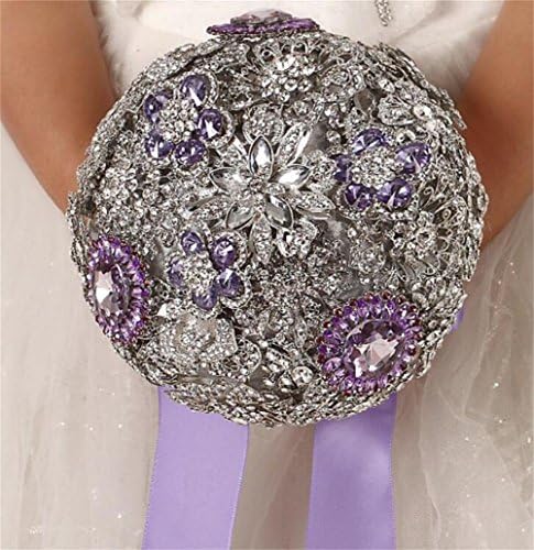 GAOF Romantic Silk Roses with Deluxe Rhinestones Bridal Diamond decoration , purple