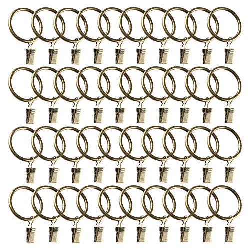 CUGBO 40Pack Curtain Clips Rings Strong Metal Decorative Rustproof Drapery Curtain Rod Ring with Clip for Windows, Bathroom, Home, Kitchen-2.48" OD-Bronze