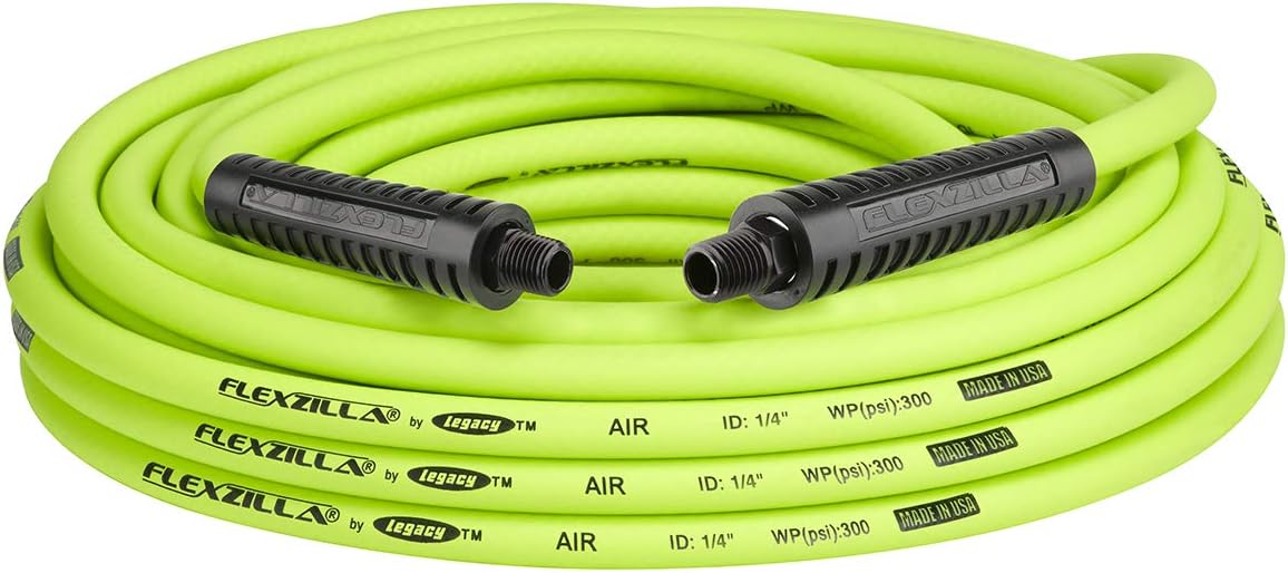 Flexzilla HFZ1450YW2 1/4" (inches) x 50' (feet) Air Hose, 50 ft, MNPT Fittings, Heavy Duty, Lightweight, Hybrid, ZillaGreen-HFZ1450YW2, 1/4" (inches) x 50' (feet): Automotive