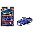 Round 2 1950 Chevy 3100 Pickup Truck Lowrider Blue with Graphics and Diecast Figure Limited Edition to 3600 Pieces Worldwide 1/64 Diecast Model Car by Johnny Lightning JLCP7457