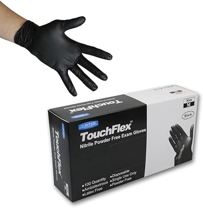 TouchFlex N318D-50 Black Nitrile Gloves Medium Latex Free Powder Free Box 100