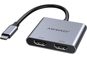 ABIWAZY USB C to Dual HDMI Adapter 4K@60Hz, HDMI Splitter for Dual Monitors Extend Display, USB C HUB Multi Monitor Adapter to 2 HDMI Ports Converter for Dell XPS 13/15/17, HP, Lenovo, Surface Type C Laptop