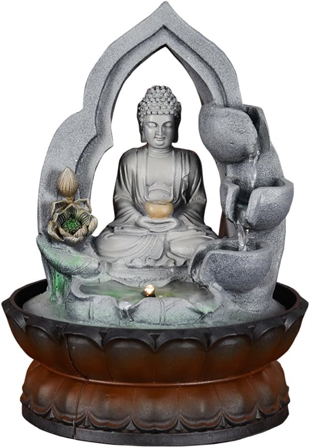 Meditating Buddha Water Fountain 10 1/5", Fengshui Zen