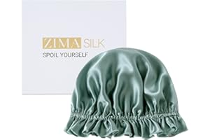 ZIMASILK 100% Mulberry Silk Bonnet for Women Hair Care, Double Layered, Silk Hair Wrap for Sleeping with Elastic Stay On Head (1Pc, Greyish Green+Ivory)