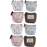 GALPADA Canvas Coin Purse Bulk, 8 Pcs Small Pouches With Zipper, Mini Coin Bag Change Purse Cartoon Coin Holder Wallet
