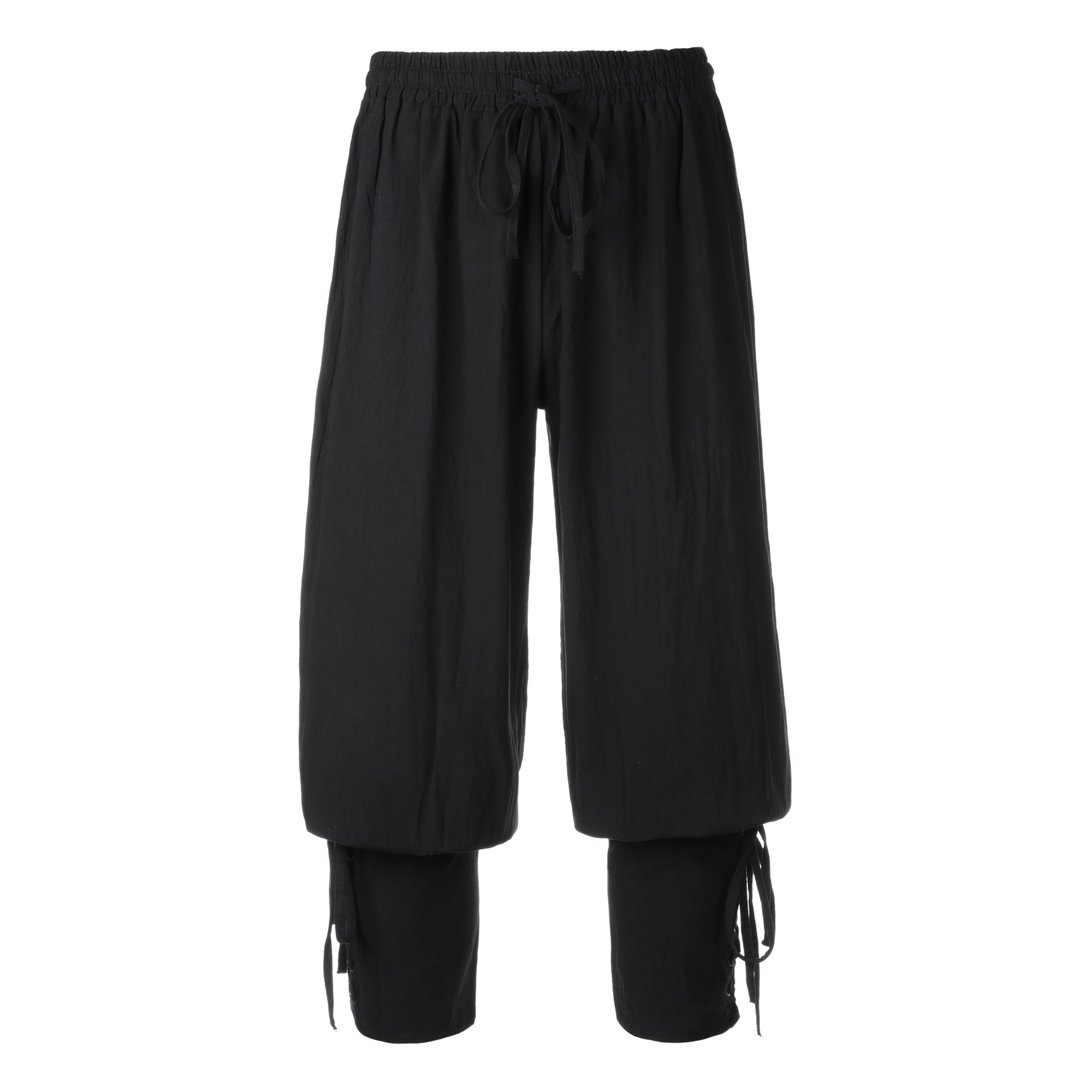 KarneLux Men's Medieval Trousers – Costume Lace-up Trousers for LARP, Pirate or Viking – Pirate Costume for Carnival, Halloween or Cosplay, black, L