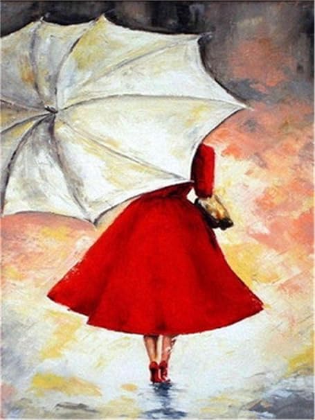 Amazon 油絵 数字 赤いドレスの女の子 キットによる絵画 塗り絵 大人 初心者 手塗り Diy絵 デジタル油絵 40x50センチ フレームなし ぬりえ おもちゃ