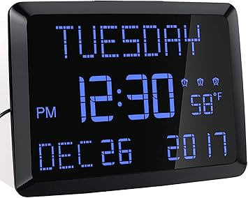 Amazon Com Day Clock 11 5 Extra Large Display Led Digital Desk Wall Calendar Alarm Day Clock With Date And Time Battery Backup 3 Alarms Perfect For Elderly Impaired Vision Seniors