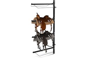 Paterr 4 Tier Saddle Rack Wall Mount Horse Saddle Storage Rack Heavy Duty Western and English Saddle Stand Equestrian Saddle Holder, Holds Tack, Pad, Accessories etc. for Horses