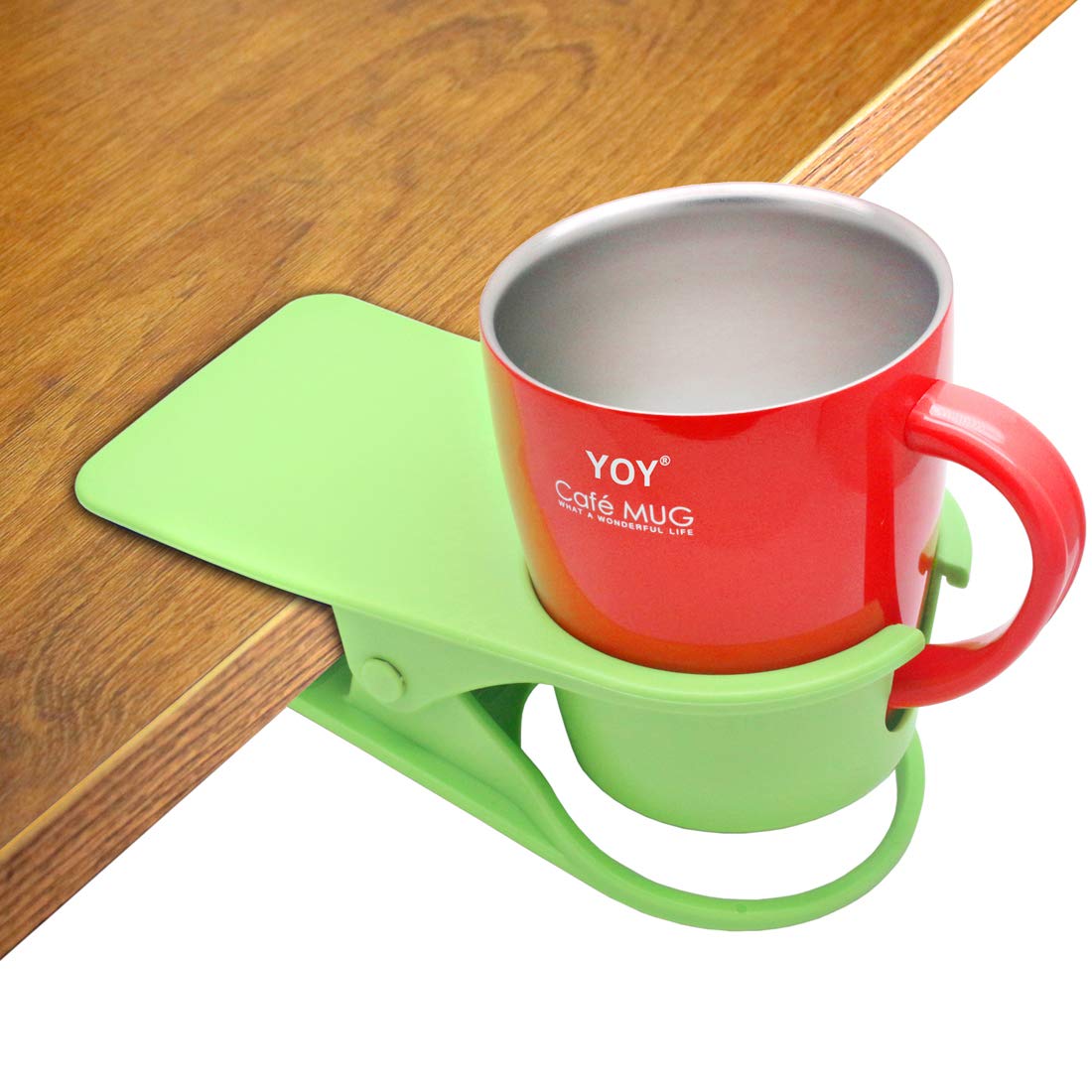 HOLLIHI Drink Cup Holder Clip - Table Desk Side Water Glass Beer Bottle Tumbler Beverage Soda Tea Coffee Mug Holder Cup Saucer Clip Design for Home Office, Green