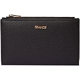 grande 2804 Genuine Leather Medium Bifold Wallet For Women Minimalist Wallet Ladies Zippered Mini Purse Small Card Holder (Black)