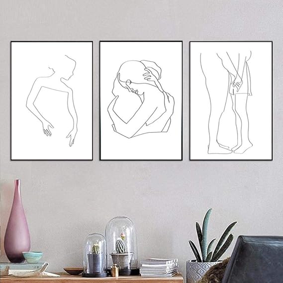Minimalista pareja amorosa dibujo lineal mujer arte de la pared pintura