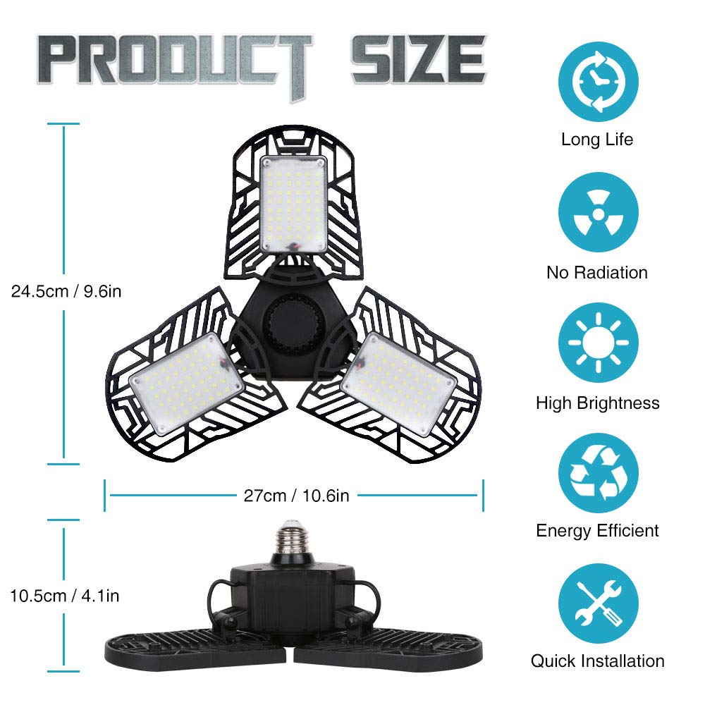 Wireless Tribright Led Garage Light 60W-7000lm-Florescent-Shop-Light Screw-in 4 FT Deformable Basement Light for Garage Workshop Basement Storage and Barn