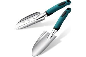 Honoson Garden Hand Trowel Transplant Trowel with Measurements Aluminum Alloy Planting Tools with Rubber Handle Small Gardening Hand Tools Shovels for Gardening Cultivating Transplanting Supplies