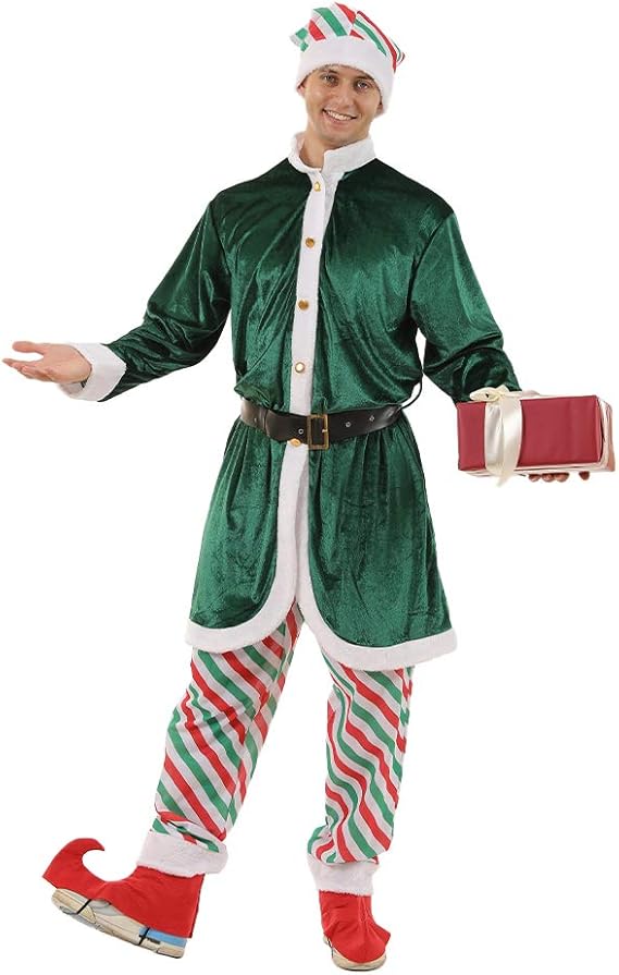 EraSpooky Christmas Men Santa Elf Costume Deluxe Santa's