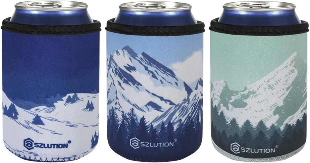 12 Ounce Standard Can Sleeves Insulators Can Skin Covers Neoprene Can Coolers Insulated Coolies for 12 Ounce Standar Red Bull, Michelob Ultra, Spiked Seltzer,Truly - Great (Snow Mountain Set)
