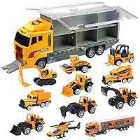 Oumoda 11 in 1 Transport Car, Die-cast Construction Truck Vehicle Car Toy Set Play Vehicles in Carrier Truck, Vehicles Toys Gifts for Age 6 + Years Old Kids, Boys and Girls