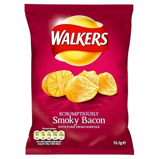 Walkers Crisps Smoky Bacon (32.5g) Pack of 2 Grocery