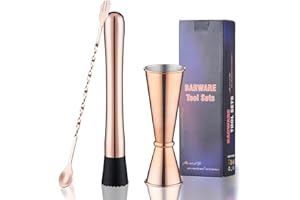 Gbuxska Rosegold Muddler for Cocktails, Matching Jigger and Bar Spoon with Bar Muddler - 3 Pcs Cocktail Muddler Set