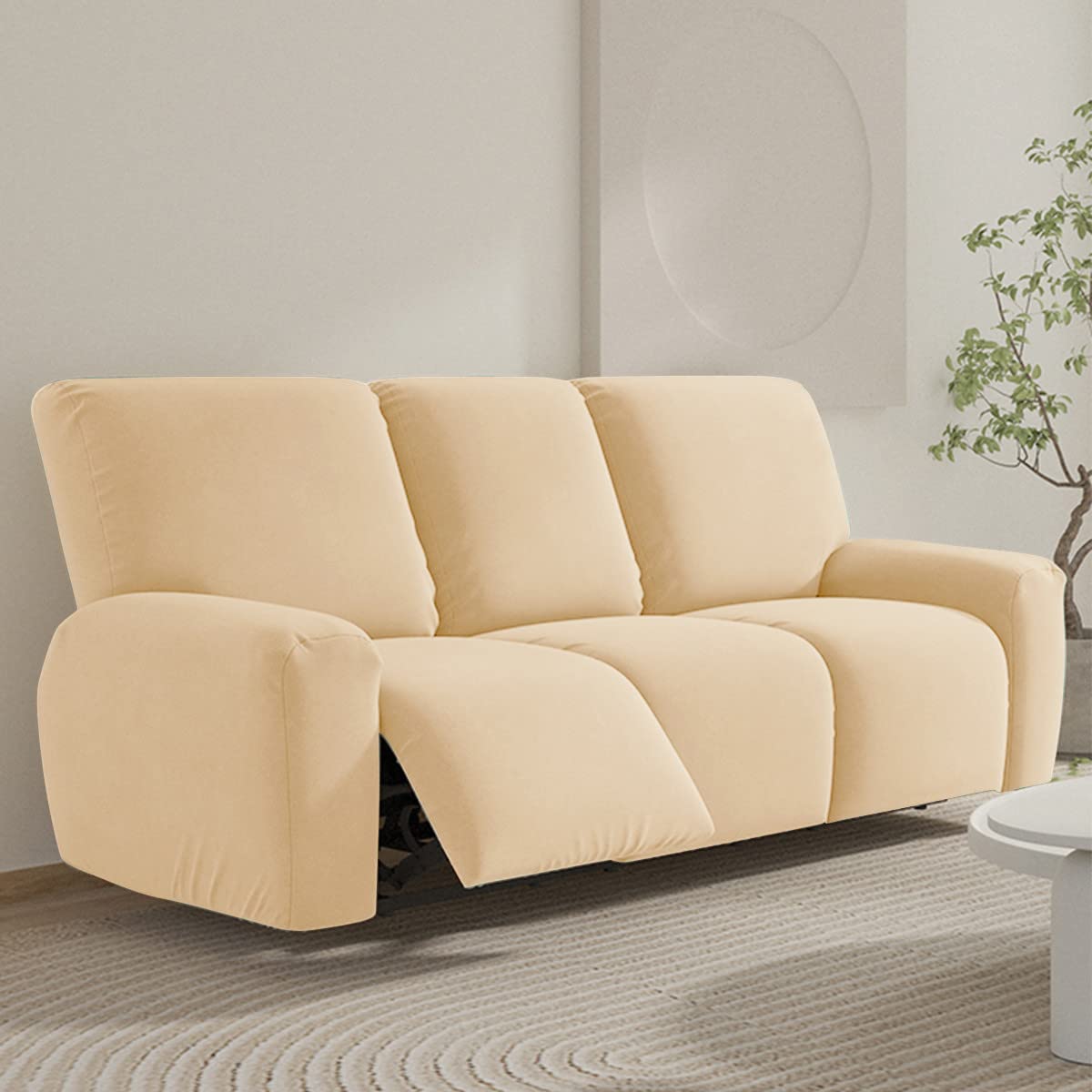 FANSU Recliner Chair Covers 3 Seater for Armchairs with Pockets, Stretch Recliner Slipcover for Electric Chair, Sofa Covers Furniture Protector for Living Room (3 Seater,beige)