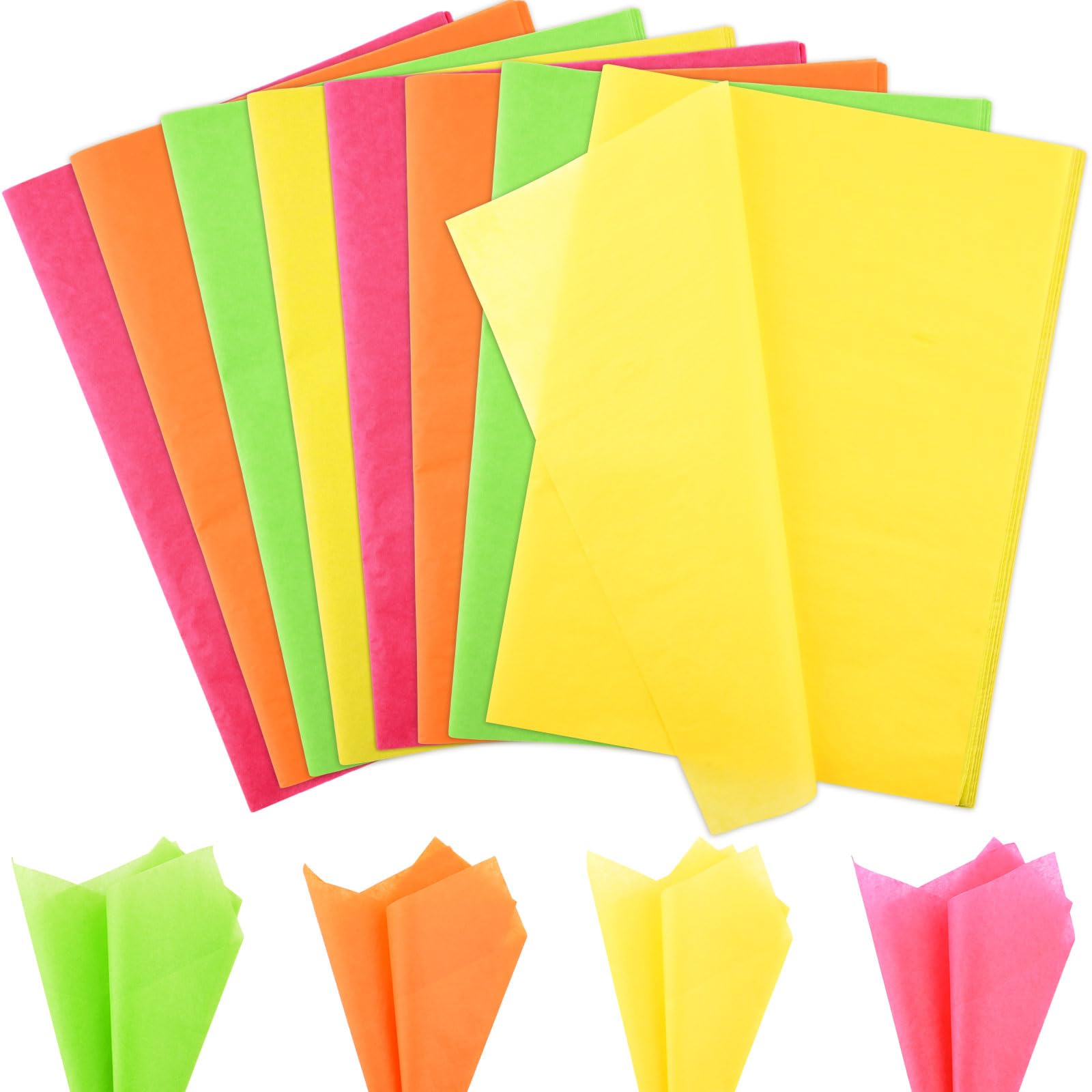 Photo 1 of 120 Sheets Neon Tissue Paper for Gift Wrapping, 4 Colors, Glowing Tissue Paper for Gift Bags for Neon Birthday Party Wedding Baby Shower DIY Craft, 20 × 14Inch