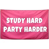 Seekamit Study Hard Party Harder Flag Pink Funny College Dorm Flags for Girls Cool Girl Flags for Bedroom Room Wall Meme Flags Banner 3x5Ft Indoor Outdoor Garden Décor