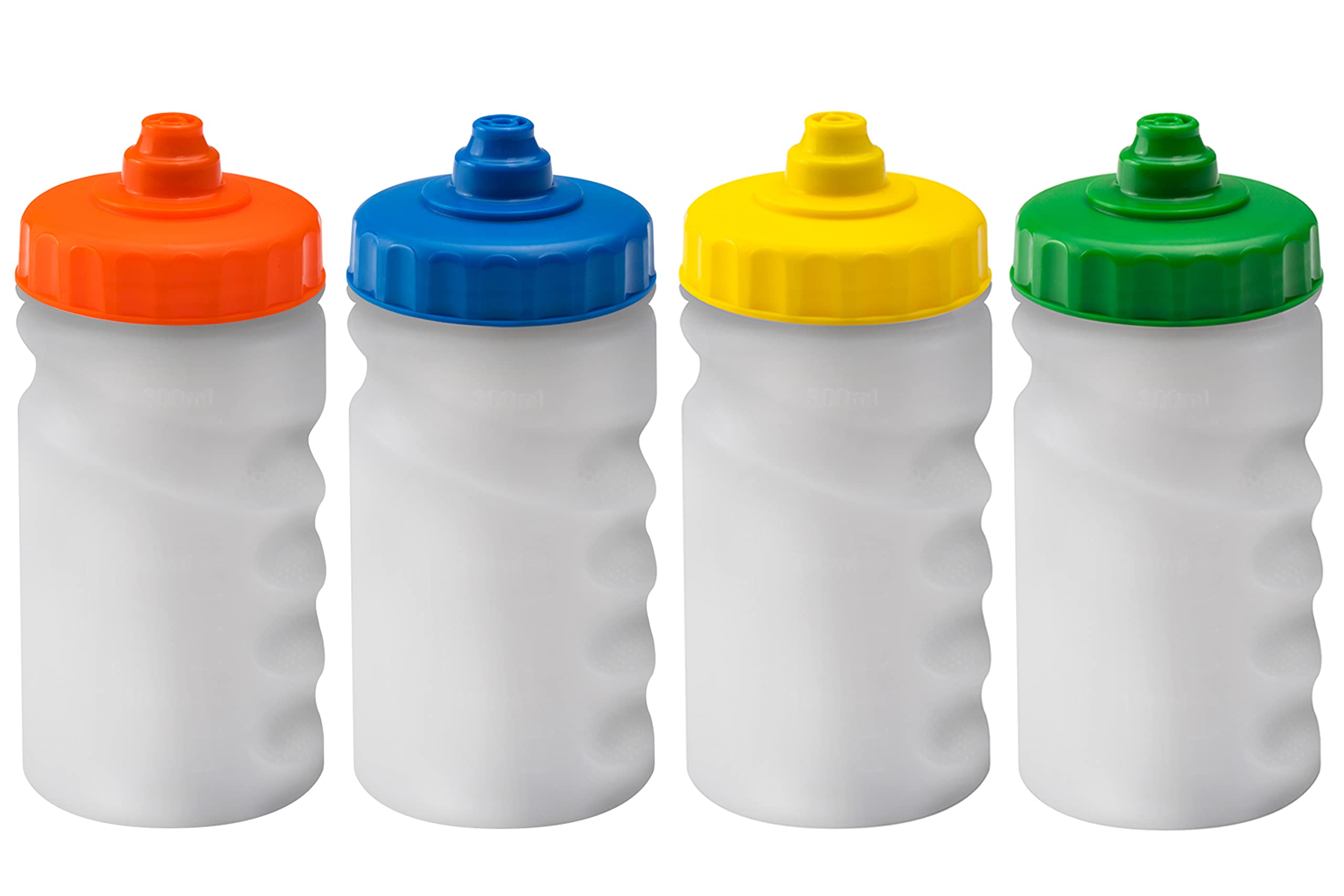 Foxberry 300ml Children's Small Reusable Water Bottles - 4 Pack - Hands Free Lid - Spill Proof - Leakproof Spout - BPA Free - Dishwasher Safe - Sports - School - Clubs