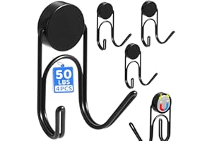 Buelkmag Magnetic Hooks 50Lbs+ 304 Stainless Steel Hooks Heavy Duty Magnets Hanging Hooks for Refrigerator Grill Toolbox Outdoor,Cruise Essentials Camper Accessories 4pack (Black)