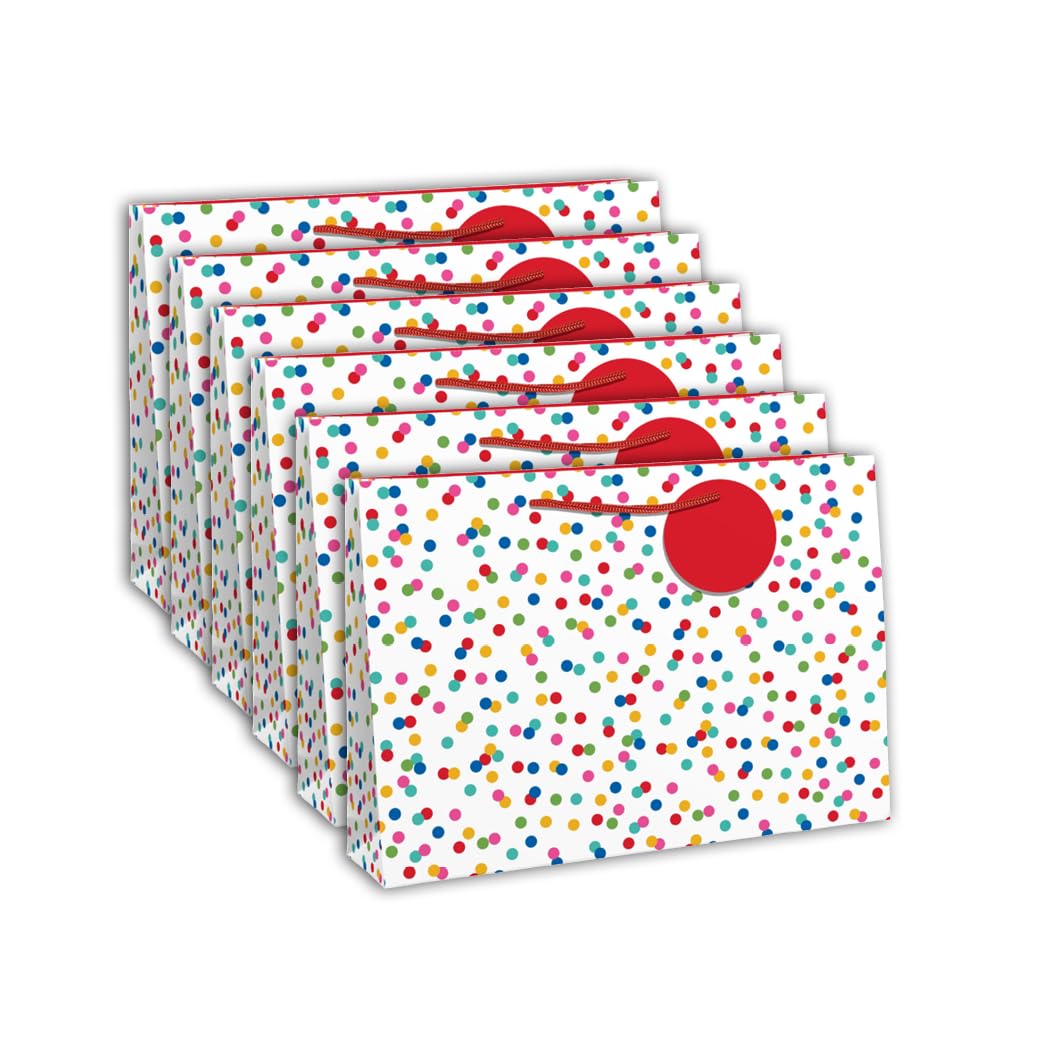 Clairefontaine 26988-6Cpack - A Set of 6 Excellia Gift Bags - Shopping - 37,3x11,8x27,5 cm - 210g - Design: Multicoloured Dots - Ideal for Games, Puzzles