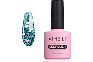 AIMEILI Soak Off U V LED Gel Nail Polish - Diamond Glitter Teal Blue Green (044) 10ml