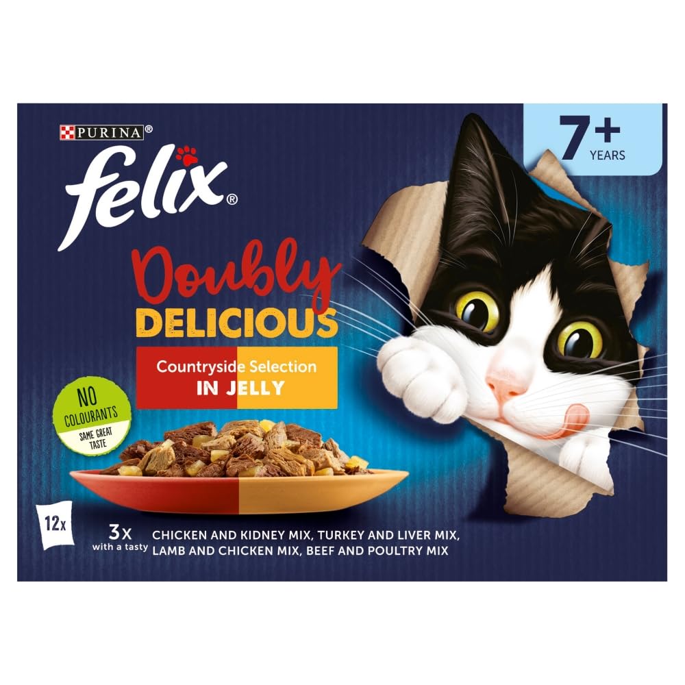 Felix As Good As It Looks Doubly Delicious 7+ Senior Wet Cat Food Meat in Jelly, 12 x 100 g Pouch