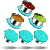 Pack of 6 Salad Dressing Container To Go: Small Condiment Containers with Lids, Reusable Stainless Steel Sauce Cups, Leakproof Silicone Lids for Bento Box, Picnic and Travel (Teal - 1.69oz)