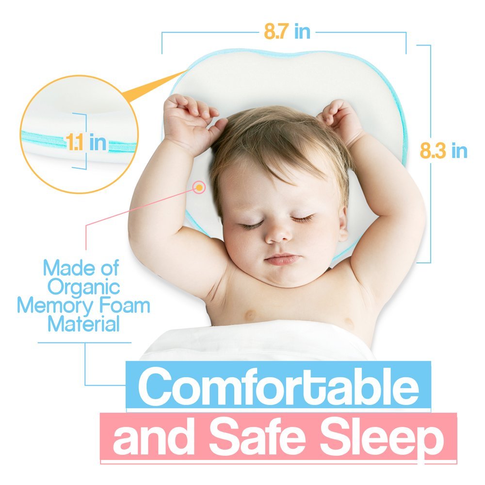 Newborn Baby Pillow, Memory Foam Cushion for Flat Head Syndrome