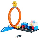 Hot Wheels Toy Car Track Set, Super Police Station Playset with 1:64 Scale Die-Cast Vehicle, Adjustable Loop for Multiple Way