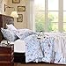 NTBAY 3 Pieces Duvet Cover Set Brushed Microfiber Floral Printed Pattern with Hidden Zipper, Queen, Light Blue