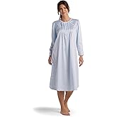 Miss Elaine Long Nightgown, Brushed Back Satin, Long Sleeves and Button Top, Neckline Details, Sleepwear & Loungewear
