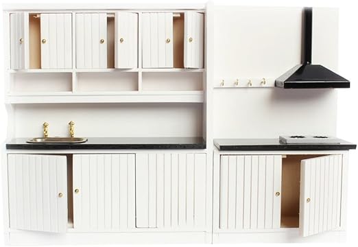 Amazon ドールハウス キッチンキャビネット 木製 ホワイト 1 12 手作り アクセサリー 家具 おもちゃ